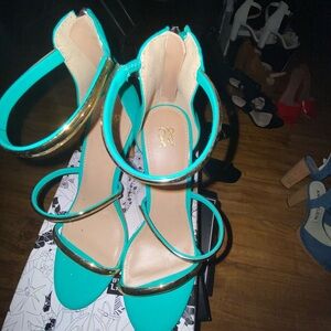 New York & Company Teal and Gold Heels